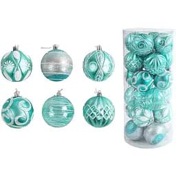 Набор новогодних украшений 24 блестящих игрушек на елкку, голубого цвета (160830)