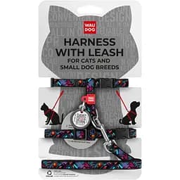 Шлея с поводком для кошек и мелких пород собак Waudog Nylon Бесконечные миры с QR паспортом XS 25-40x20-30x1/122 см