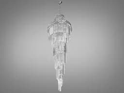 Современная каскадная хрустальная люстра на 26 ламп, серебряного цвета.