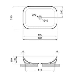 Раковина накладна Qtap Robin 600x390x150 мм, Matt Black, прямокутна, без донного клапана QT132143PMBMBN - мініатюра 5