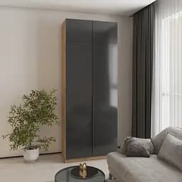 Шафа 2-дверна з антресоллю MebelStar Оскар Gloss BL-B, комплект полиць 100x52x260 см Дуб тахо/Чорний (MBS-5402)