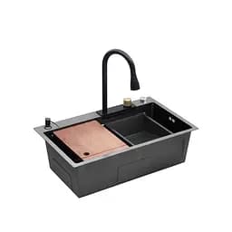 Кухонна мийка Kroner KRP Schwarze - SET7546HM PVD (3.0/0.7 мм) CV032277, Чорний