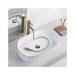 Умивальник Rea Nadia 61x38,5 white-gold (REA-U1063), Матова - мініатюра 3