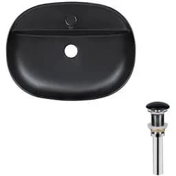 Комплект Qtap Scorpio: Раковина накладная овальная 500x380x120 мм Matt Black + Донный клапан PU03 (QT142202MBMBN47312)
