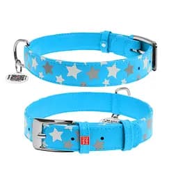 Нашийник для собак шкіряний Waudog Glamour з QR-паспортом візерунок "Зірочка" світлонакопичувальний/світловідбивний M Ш 20 мм,