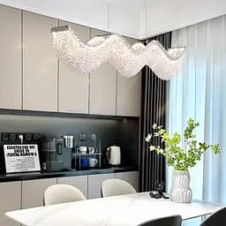 Светодиодная волнистая серебряная люстра с хрусталиками длиной 80 см | Line F | Ст. 33056-L800*600 CH