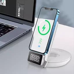 Бездротовий зарядний пристрій WiWU M11 4-in-1 Wireless Fast Charger with Time Clock and Backligh [73465] - мініатюра 4