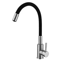 Смеситель для кухни Zerix LUX-011 с черным силиконовым изливом ZX4875 Нержавеющая сталь