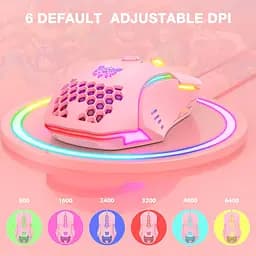Комп'ютерна мишка Onikuma для ПК і ноутбука C15 Pro 6400 DPI дротова з RGB підсвіткою 7 кнопок Рожевий - мініатюра 3