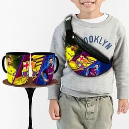 Набор: детская сумка-бананка+кружка Лионель Месси 32х15см,бананка для мальчика футболиста через плечо (00912)