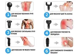 Масажний пістолет EasyFit Percussio (портативний перкусійний вібромасажер для тіла з 6 насадками) - мініатюра 3