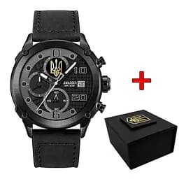 Чоловічий наручний годинник 016 Тризуб золото All Black Awarder acs0031986