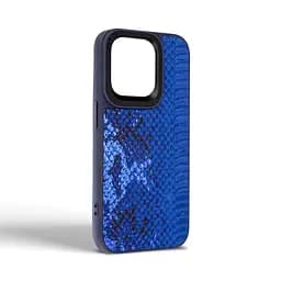 Кожаный чехол для Apple iPhone 15 Pro, Harder Snake Pattern, синий, термополиуретан ТПУ + экокожа с текстурой змеиной кожи, панель, защита корпуса, противоударный, микрофибра, рамка вокруг камеры, защита всего корпуса, (ARM76796) - мініатюра 2