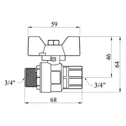 Кран кульовий Kroner 3/4" ВЗ PN40 метелик, нікельований (CV033210) - мініатюра 3