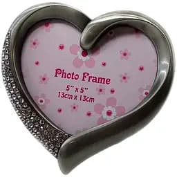 Фоторамка Сердечко срібляста зі стразами 14.5 х 13.5 х 2 см
