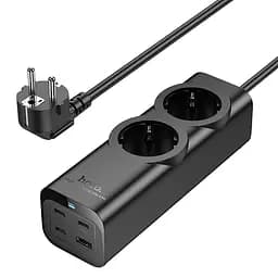 Подовжувач Hoco NS10 Wisdom 2-position PD67W (1USB-A/3C/2Socket) (2m) Black - мініатюра 3