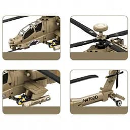Конструктор вертоліт WANGE AH-64 Apache гелікоптер армії США військова авіація техніка, 259 деталей - мініатюра 3