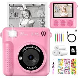 Детская камера Мгновенная печать, 2,4-дюймовая 1080P HD Цифровая камера для детей с бумагой для печати и картой 32G
