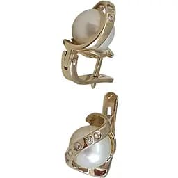 Золотые серьги с бриллиантами и жемчугом. 203040