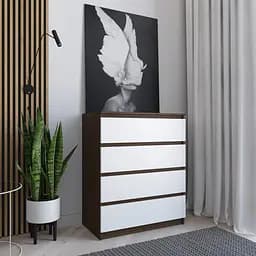 Комод Vays R-4 Венге Темний-Білий фасад, на 4 шухляди без ручок, ЛДСП 80×40×98 см - для дому, офісу, вітальні, спальні