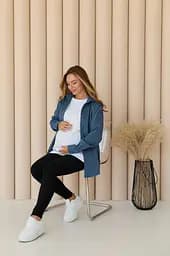 Жіноча сорочка для вагітних стилю oversize з мікровельвету Varna розмір 2XL-3XL Lullababe джинсова - мініатюра 7