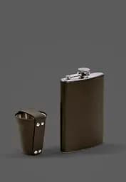 Набор с флягой и рюмками в кожаном чехле темно-коричневый Crazy Horse