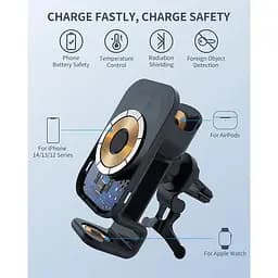 Автотримач із зарядкою S6 3-в-1 MagSafe Wireless Car Charger Carvent & Dashboard - мініатюра 5