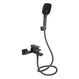 Змішувач для ванни Qtap Gemini (з душовим гарнітуром) QTGEM259GMB45684 Gunmetal Black PVD Шліфований чорний хром