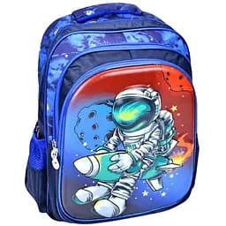 Дитячий рюкзак FG240502004A з трьома відділеннями та боковими кишенями, синій з принтом, розмір 39×28×14 см