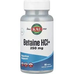 Аминокислота KAL Betaine HCl+ 250 мг, 100 таблеток vit0003871