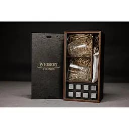Подарунковий набір Whiskey Stones камені для віскі у дерев'яному пеналі 8 шт. + 2 склянки Bormioli Rocco Dedalo + щипці + мішечок - мініатюра 2