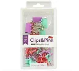 Набір канцелярський, біндери 19 мм 6 шт., кнопки-гвоздики 35 шт.