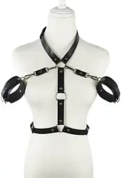 Портупея від шиї до запʼястя I’MCUM Neck to Wrist Bondage з наручниками за спиною Чорний (7970379617689)