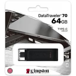 USB флеш-накопичувач Kingston DataTraveler 70 64GB USB-C 3.2 Gen 1 Black (DT70/64GB) [66931] - мініатюра 4