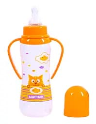 Пляшечка для годування Baby Team, з ручками і силіконовою соскою, 250 мл, помаранчевий (1411_оранжевый) - мініатюра 2