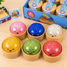 Антистрес сквіш Бао з глітером Mystery Dumpling 8.5 см у контейнері 10 см колір сюрприз 1 шт