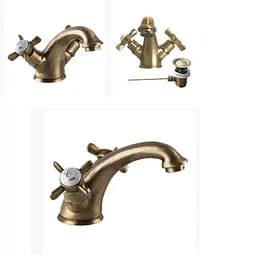 Смеситель для умывальника TRES RETRO-5291030161 двухвентильный с автоматическим сливом бронзовый для ванной комнаты