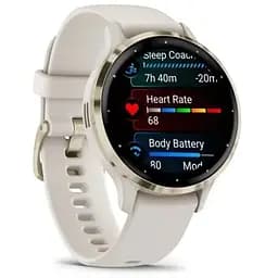 Смарт-часы Garmin Venu 3S корпус цвета слоновая кость с золотистым стальным безелем и белым силиконовым ремешком