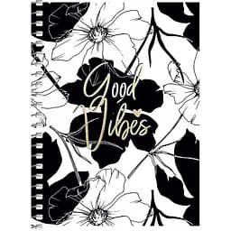 Блокнот для записів Student, А6, в клітинку, спіраль, 80 л., Чорно білі квіти (A6-SC-080-6088K)