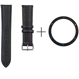 Безель ATR и кожаный ремешок Sikai для смарт-часов Xiaomi Watch S3/S4 Black-rainbow