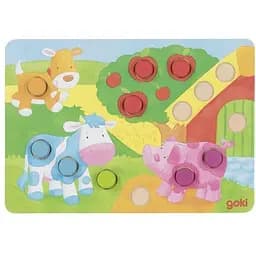 Дитяче лото Goki Різнобарвний світ II 4 ігрових дошки 90 різнокольорових циліндрів (56813G)