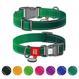 Нашийник для собак нейлоновий Waudog Nylon Mono з QR паспортом світловідбивний S зелений - мініатюра 2