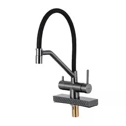 Змішувач для кухні з водоспадом гнучкий вилив збройована сталь Gappo G4098-9 Графитовый хром