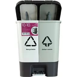 Ведро для мусора MBM My Home сортировочное с крышкой и педалью 10+10 л серое (BIN-05 (10+10L) LIGHT GRAY/GRAY)