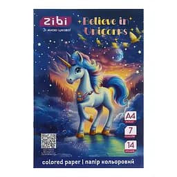 Папір кольоровий ZiBi Kids Line Unicorn А4, 14 аркушів 7 кольорів (ZB.1901-07)