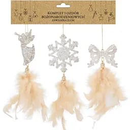 Прикраса-підвіска Chomik Янгол бант сніжинка з пір'ям 22 см 3 шт. шампань (5900779855892)