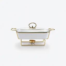 Мармітниця настільна порцелянова 1.5 літра марміт прямокутний 35х19х11.5 см на підставці Мармур білий Yiwu HP1014