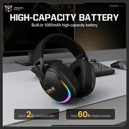Навушники Onikuma ігрові блютуз GT-805 Max з мікрофоном RGB підсвітка Bluetooth 5.4 + 2.4GHz AUX до 60 годин роботи для ПК - мініатюра 5