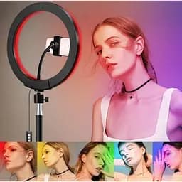 Кільцева LED RGB лампа 33 см 25 W з тримачем для телефона селфі кільце для блогера - мініатюра 3