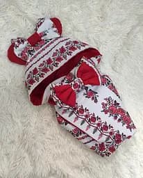 Конверт для новонароджених на виписку з пологового з вушками весна / літо бавовна 100% Орнамент ШкодаМода Червоний